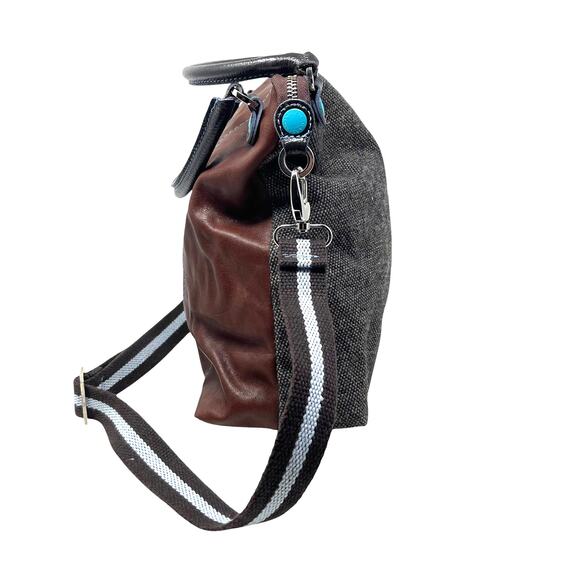 NWOT GABS Firenze Made in Italy Brown Leather and Tweed Convertible Crossbody - Picture 3 of 7